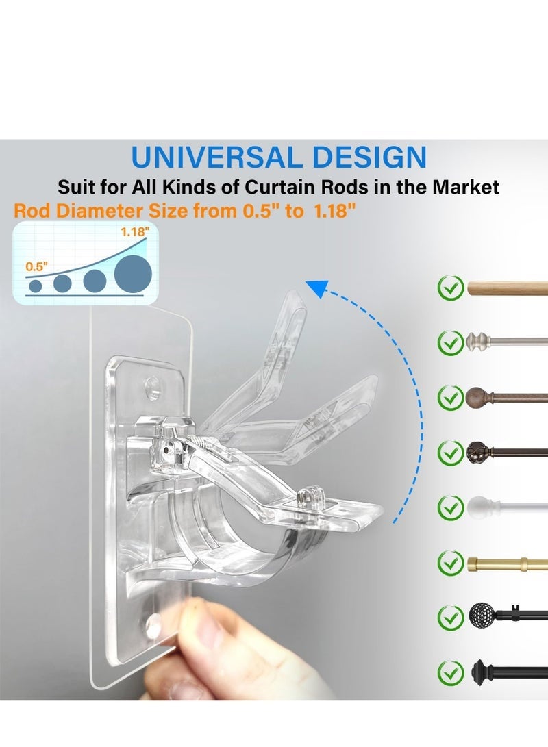 منزل الغابة حاملات قضبان ستائر بدون الحاجة للحفر، مجموعة من 4 قطع، خطافات حامل القضبان اللاصقة، خطافات متعددة الاستخدامات للتمسك بقضبان الستائر بدون مسامير - Image 5